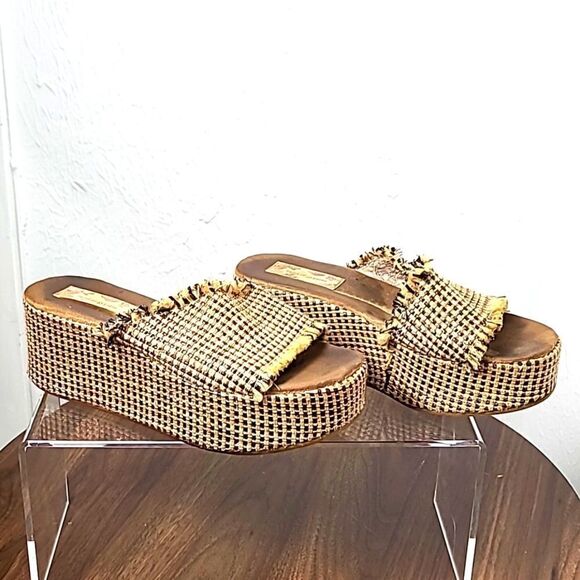 Band of Gypsies Slip-on Wedges, Black & Tan Jute Fabric, Size 7 Shoes - Picture 3 of 9